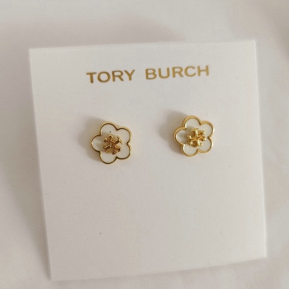 Tory Burch Jewelry - Tory Burch stud earring flower design white gold